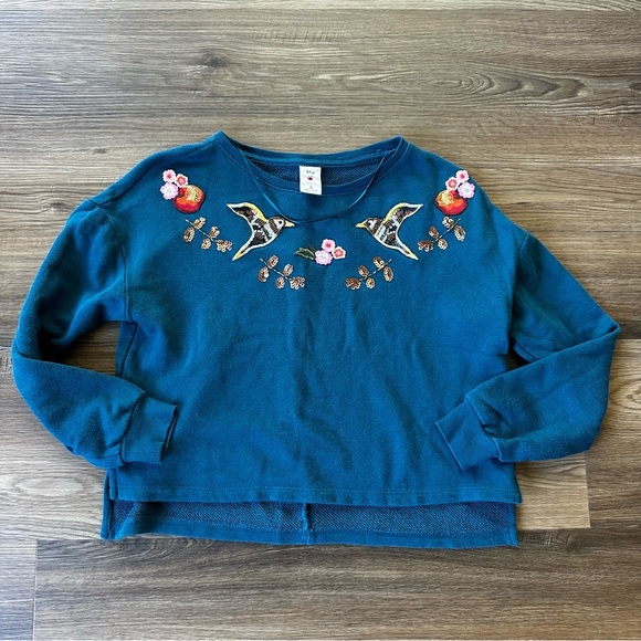 Disney X Lauren Conrad Snow White Cropped Sweatshirt Small Teal Embroidered Bead - Picture 1 of 6